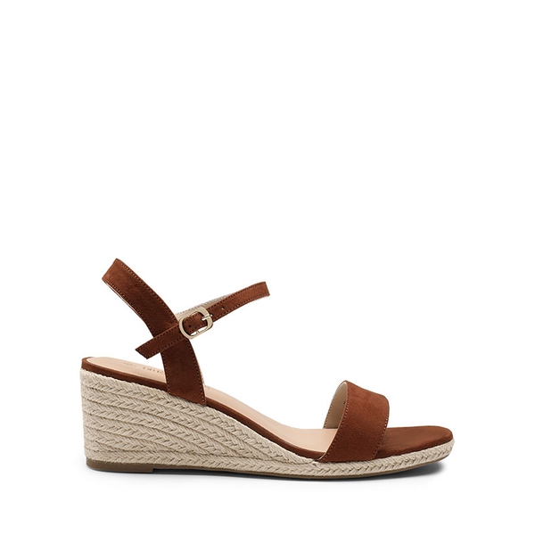 Open Toe Espadrille Wedge Sandals - BROWN - 2